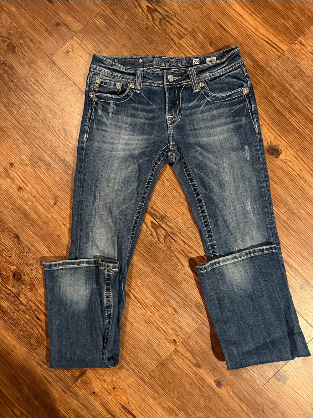 Miss Me Blue Distressed Mid-Rise Jeans